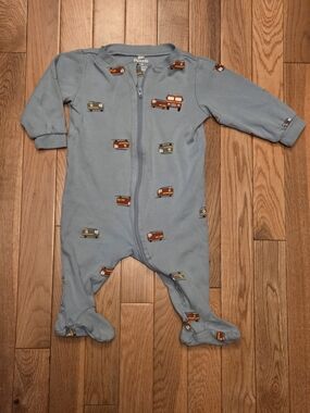 Pekkle 6M Fire Truck Print Pajama Sleeper Zip Up One-Piece